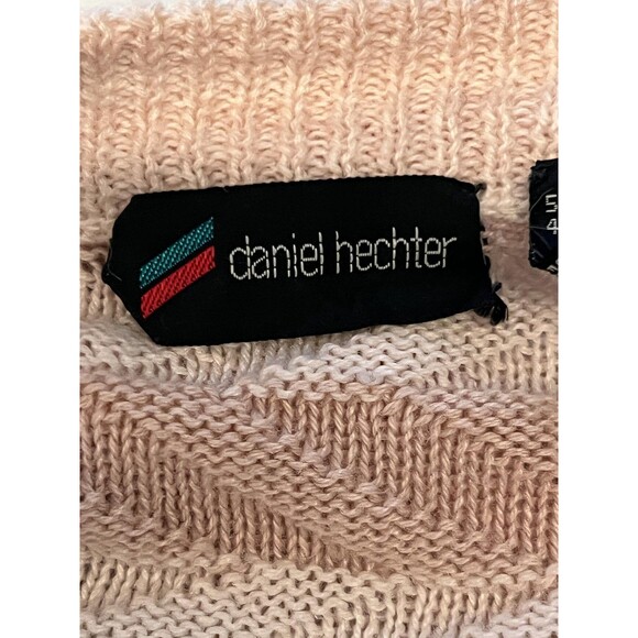 Vintage Daniel Hechter Sweater Mens Small Beige White Stripe Cardigan Teal 80s - Picture 6 of 8